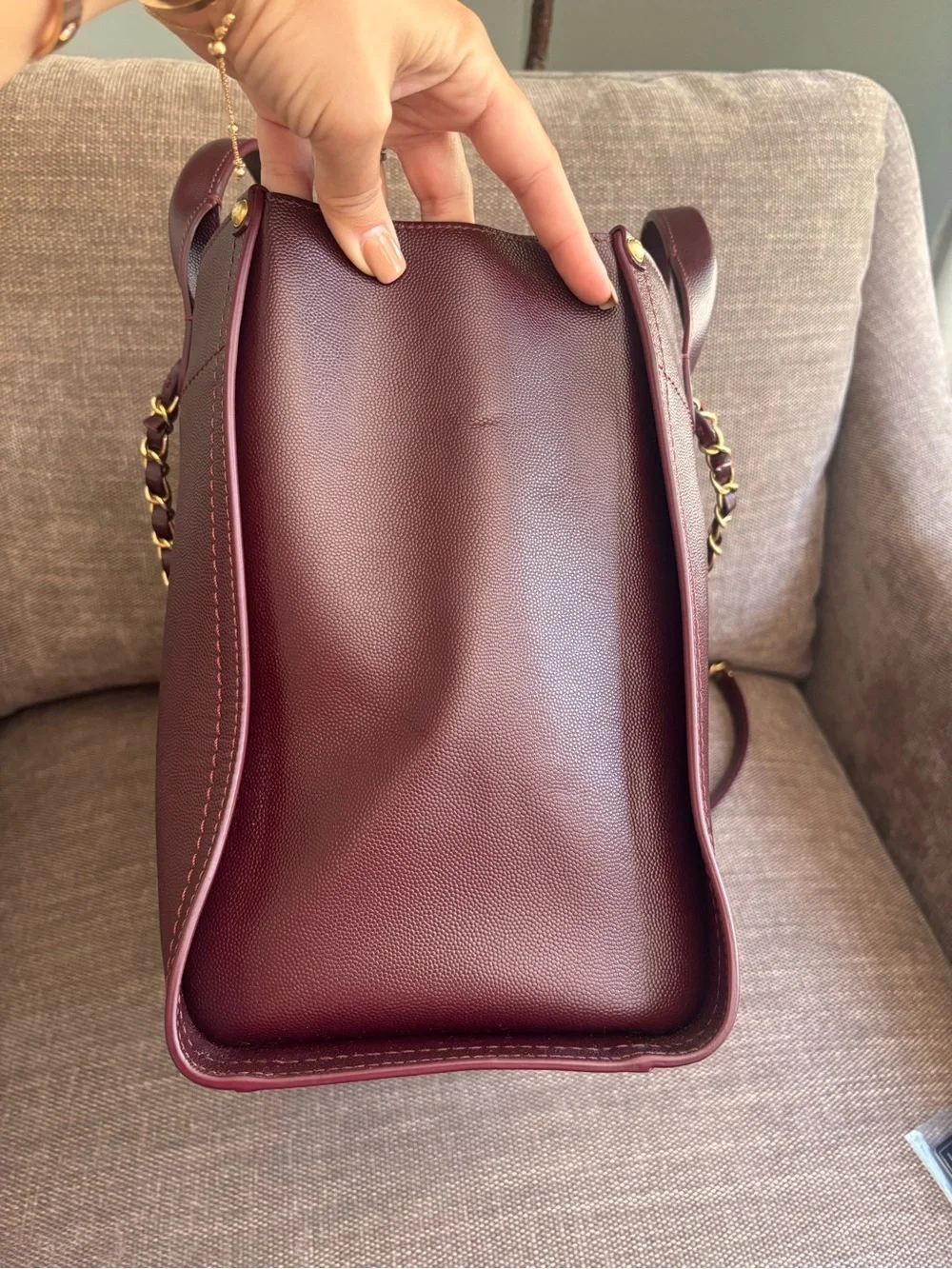Authentic CHANEL deauville studded caviar leather burgundy tote